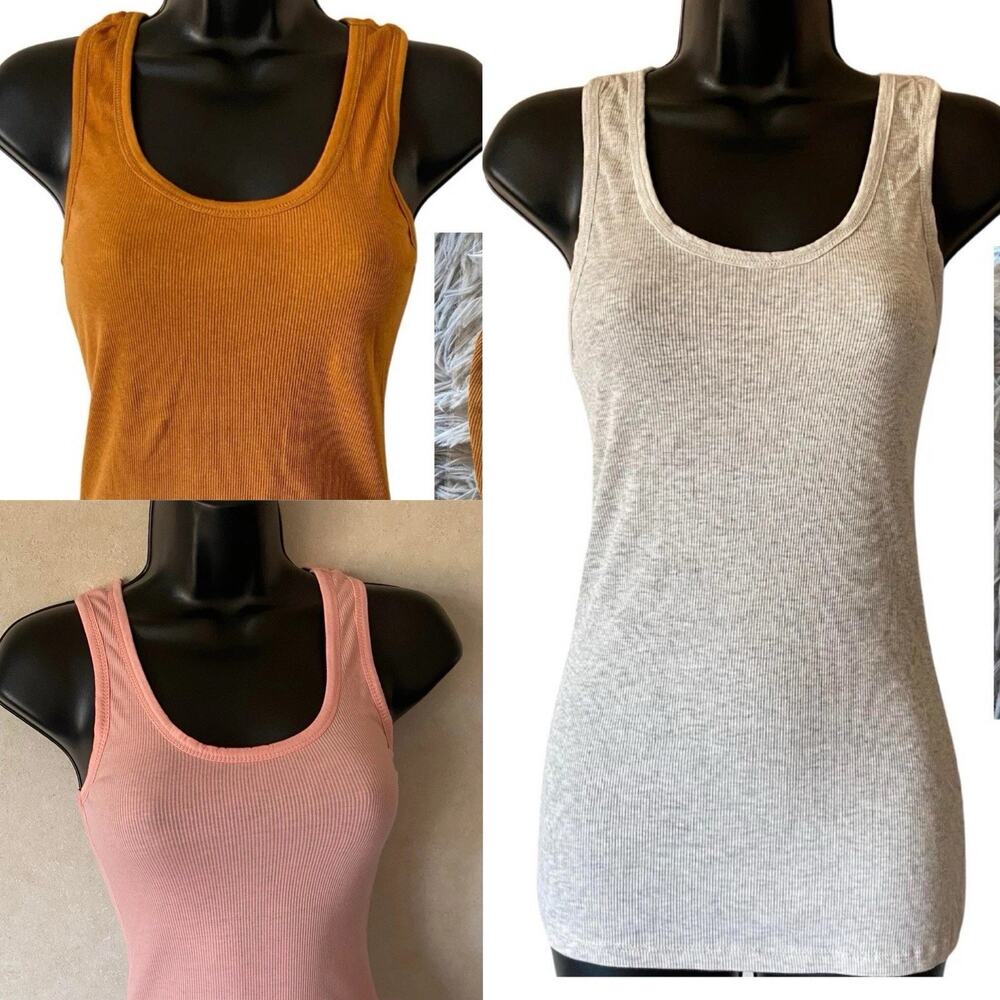 3x ACTIVE BASIC Scoop Neck Racerback Rib Tank Top Women Multocolor, Size Small